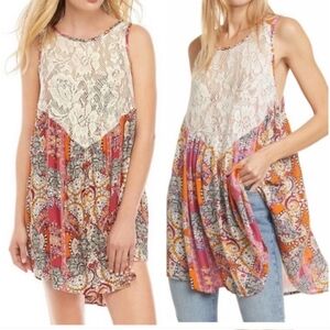 NWT Free People Count Me In Trapeze Floral Paisley Boho Sleeveless Top Tunic XS